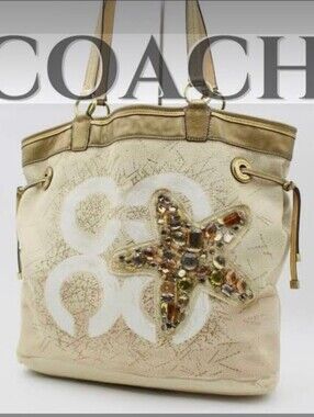 Rare Coach Audrey Canvas Limited Edition Tote Bag W/ Jeweled Starfish & Hang Tag